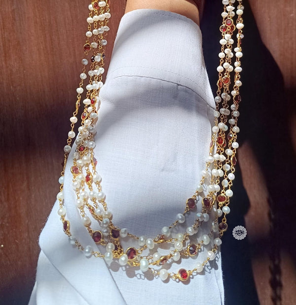 Pearl Garnet Silver Necklace